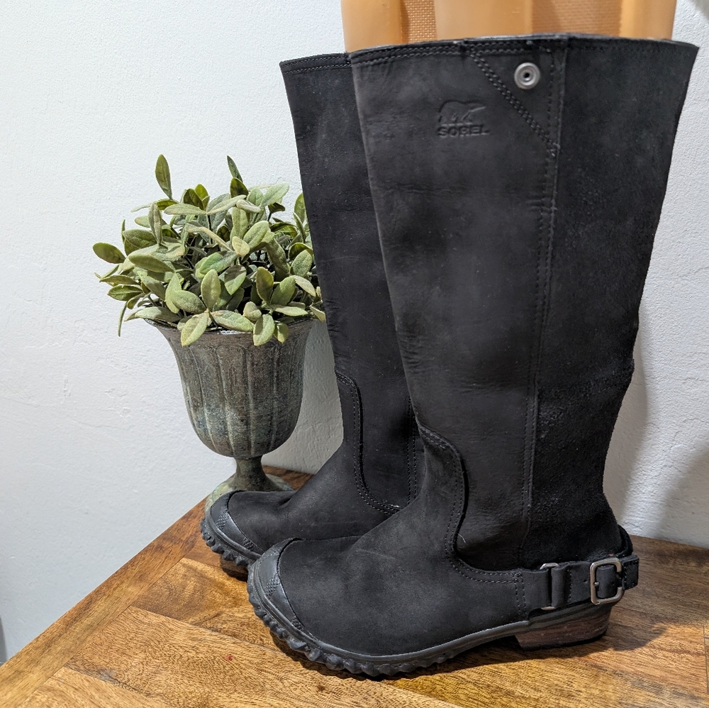 Sorel Black Suede Zip Knee High‎ Boots | Size 6.5